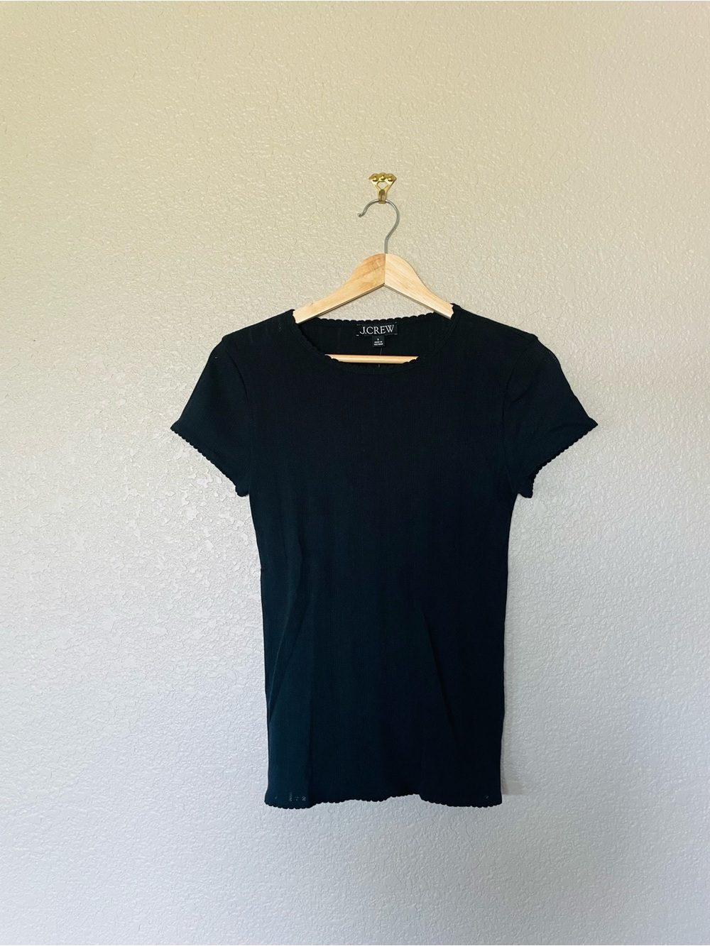 J. Crew Black Short Sleeve Pointelle Crewneck Top NWT